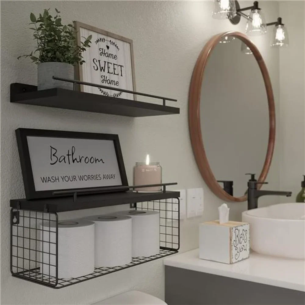 Floating Shelves Bathroom Wall Décor Farmhouse Wood Over Toilet Wall Shelves